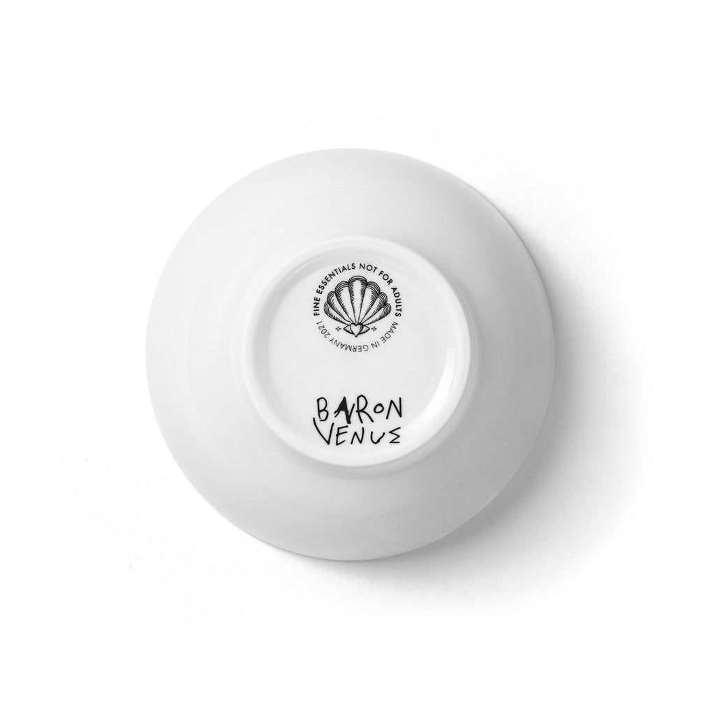 Bottom view of GARDEN OF VENUS bowl showing hand-drawn Mother Earth worm imagery